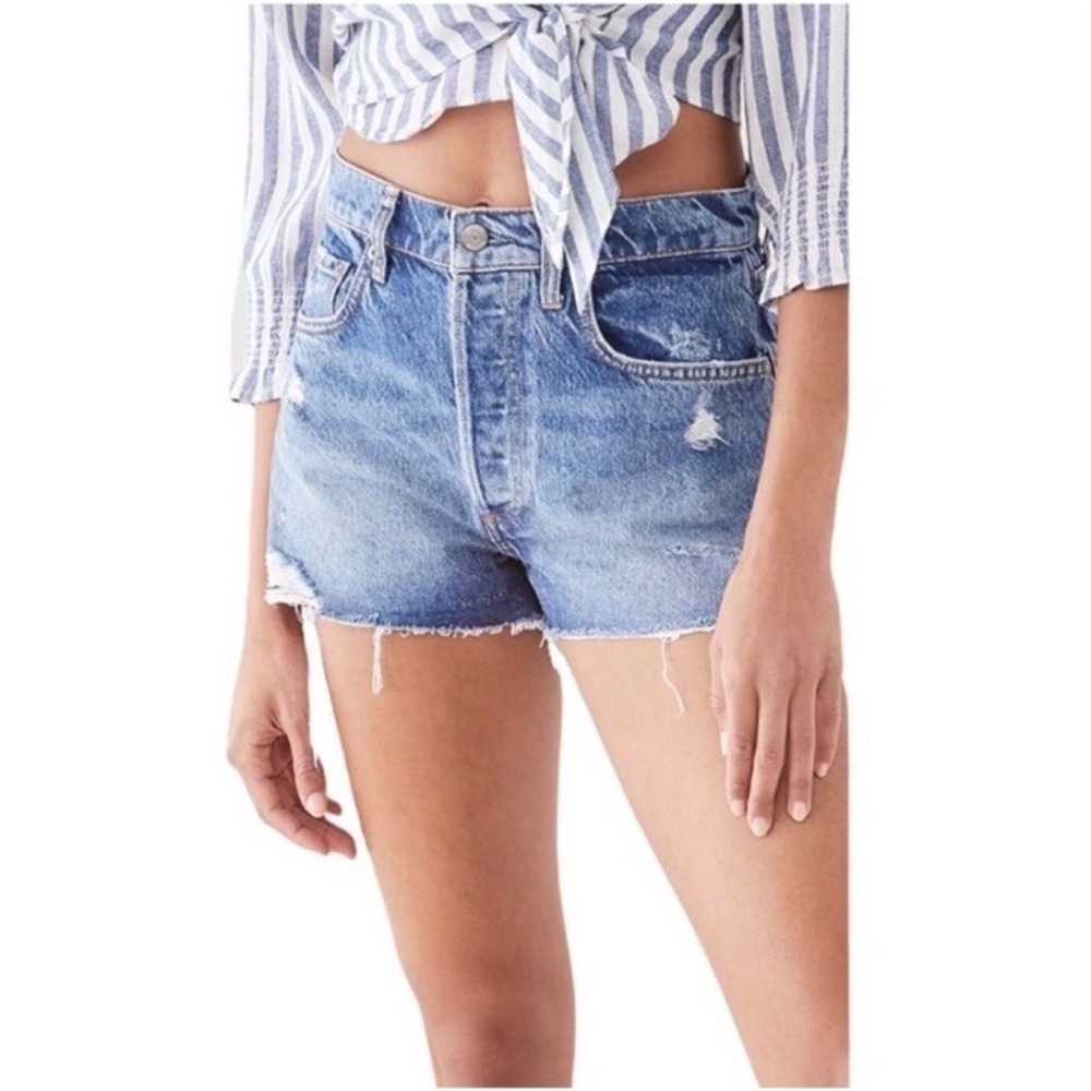 Boyish Jeans The Cody High Rise Cut Off Denim Shorts Blue Distressed Size 27